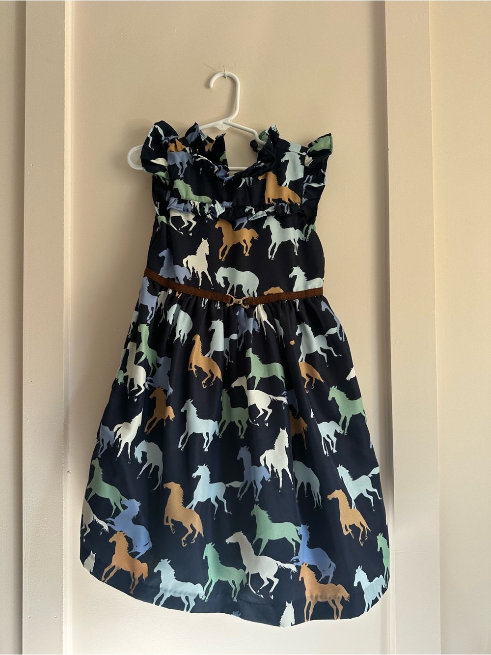 Janie and Jack Navy Horse-Print Ruffle Dress